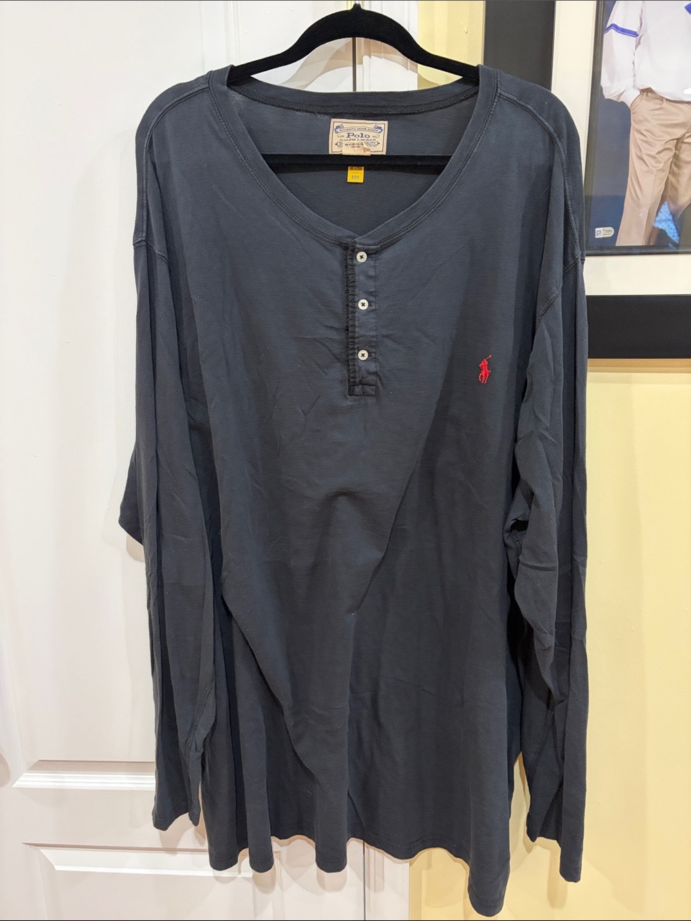Polo by Ralph Lauren Long-Sleeve Henley in Charcoal with Red Pony